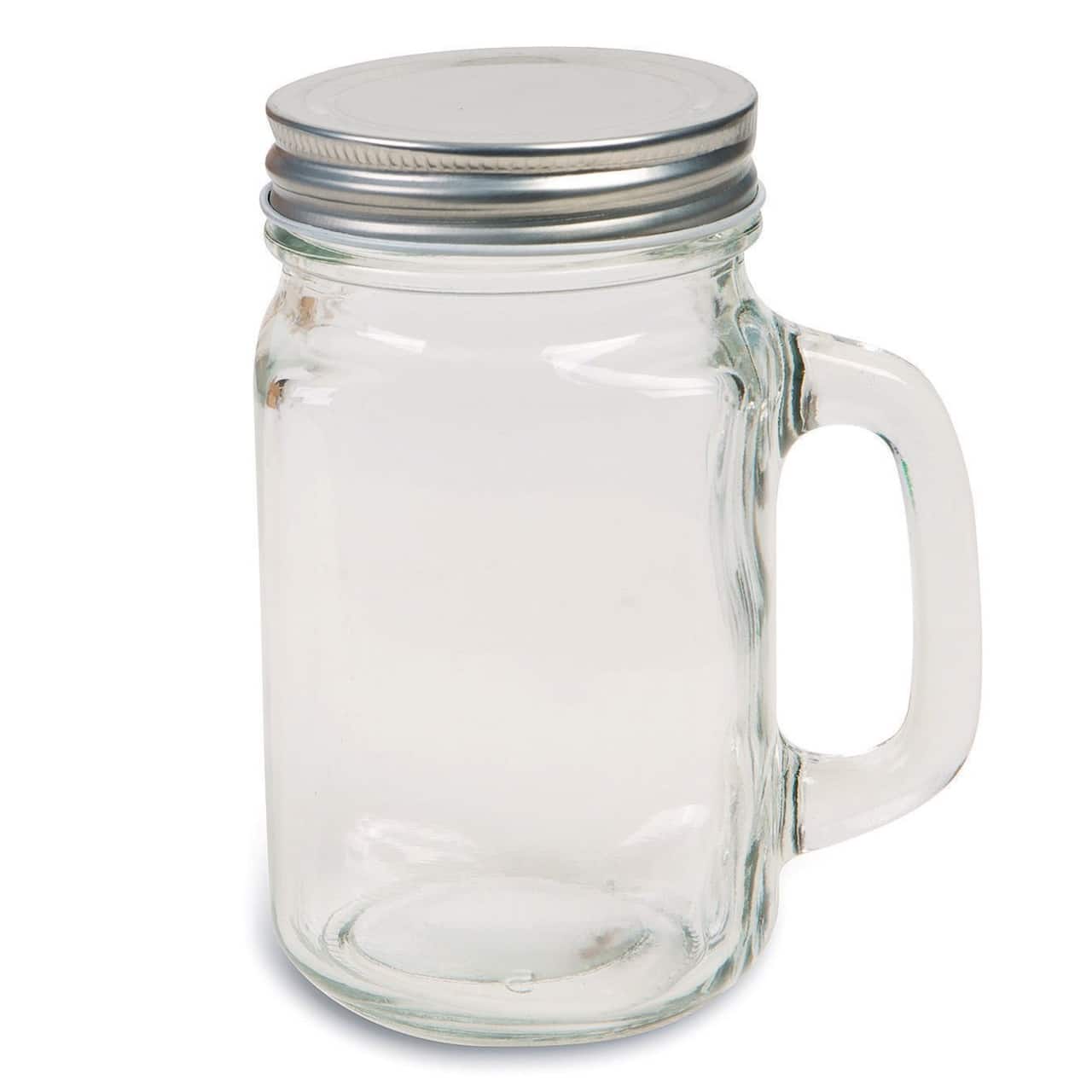 Glass Mason Jar With Handle & Lid, 16oz., 12ct.
